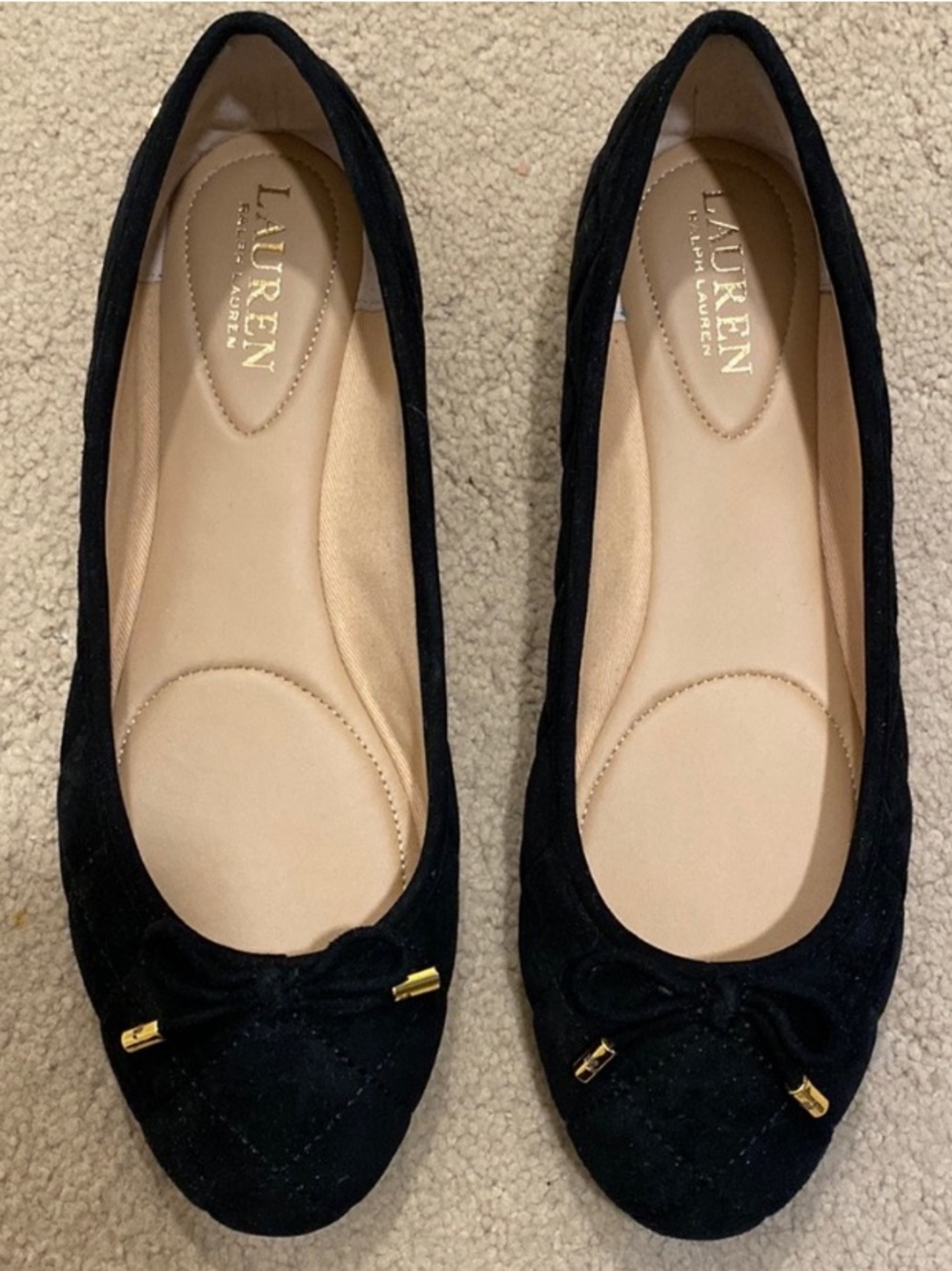 Ralph Lauren 6 Black Jayna Quilted Faux Suede Ballet Flats